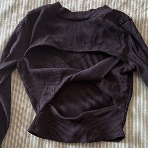 Black Ribbed Cutout Long-Sleeve Women's cropped Top